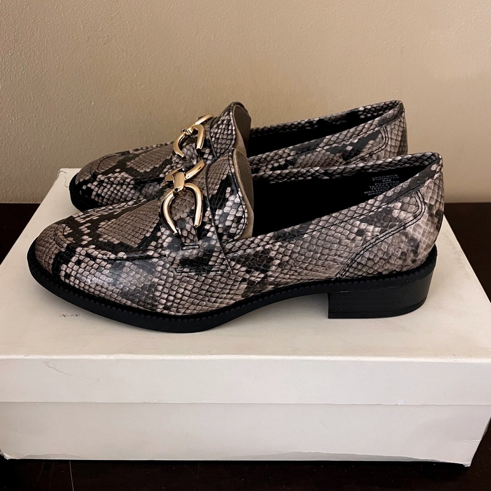 Anne Klein Korrine Grey Snakeskin Chain‎ Link Lug Sole Loafers Shoes Womens 6M